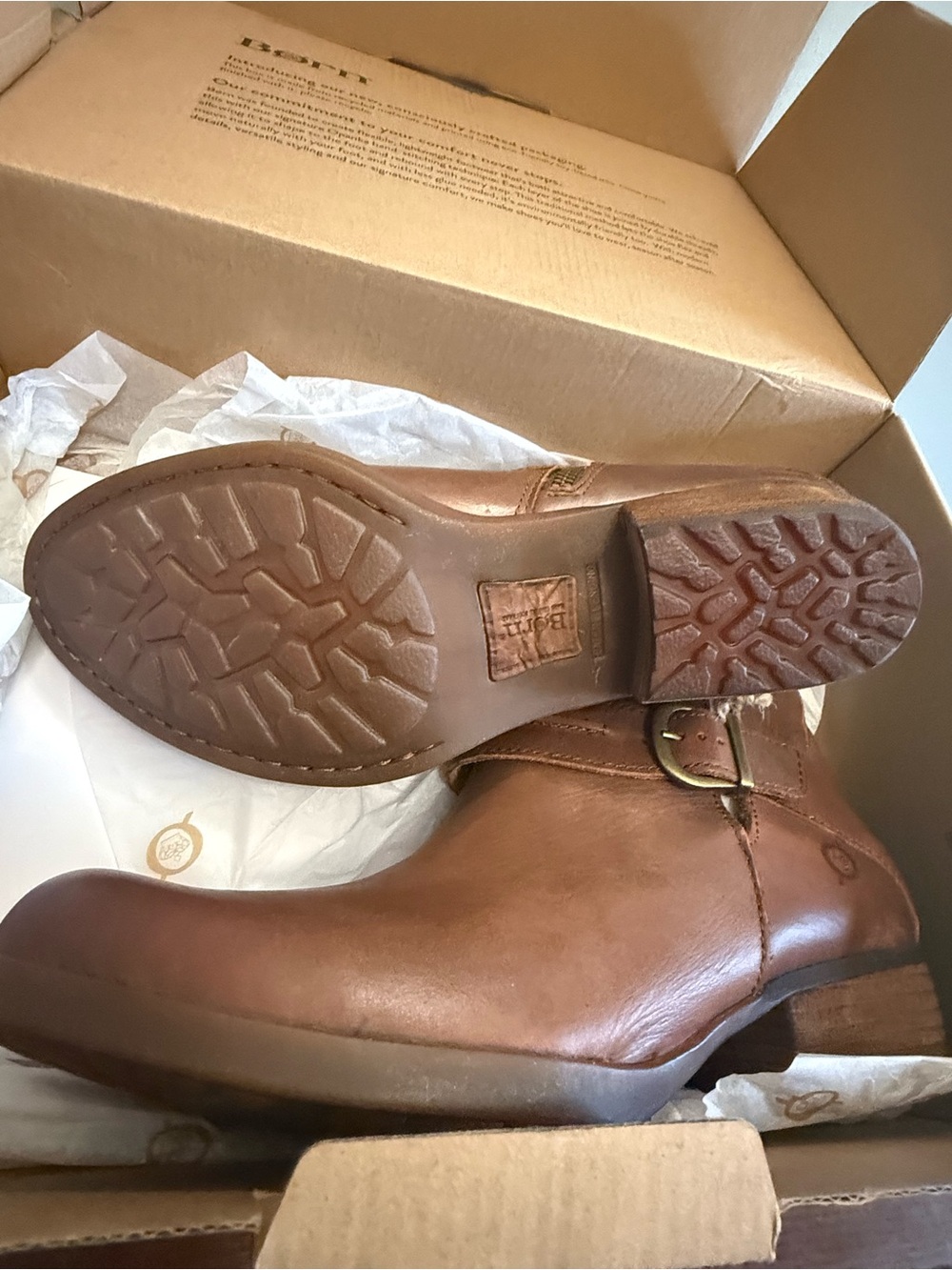 Born Kati Women's Brown Leather Ankle Boot with Buckle NEW - Picture 4 of 6